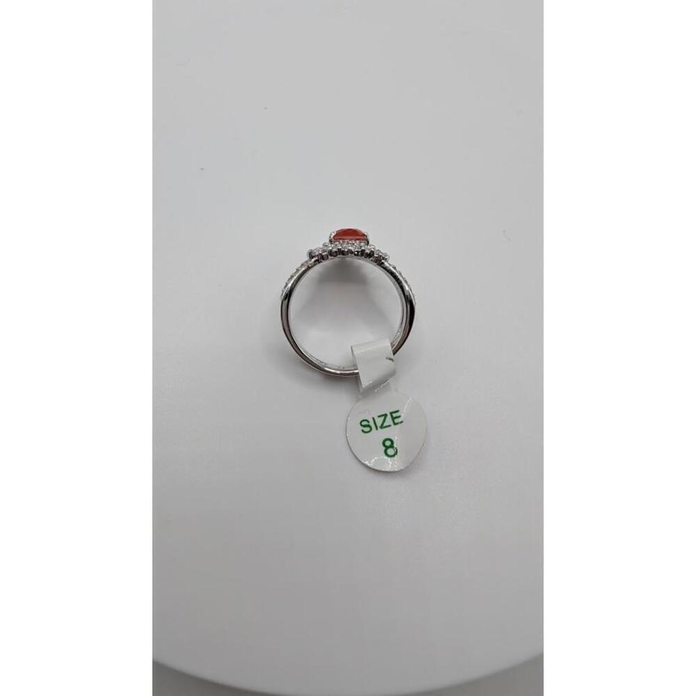 Silver Ring with Orange Gemstone and Clear Accent Stones, Size 8 - Picture 5 of 9